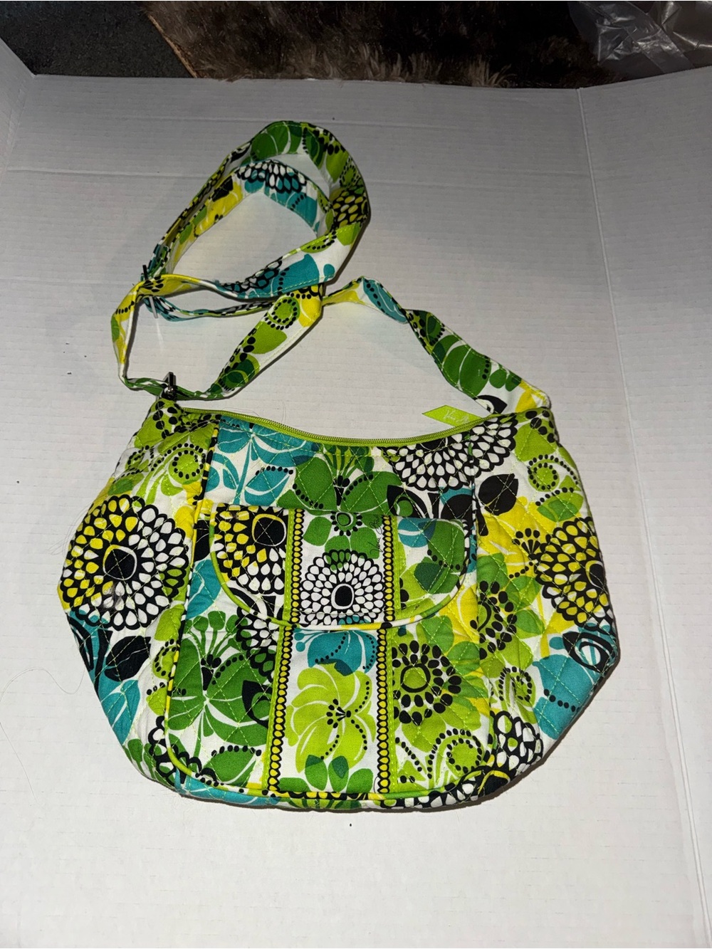 Vera Bradley Green Teal Yellow Floral Quilted Crossbody
